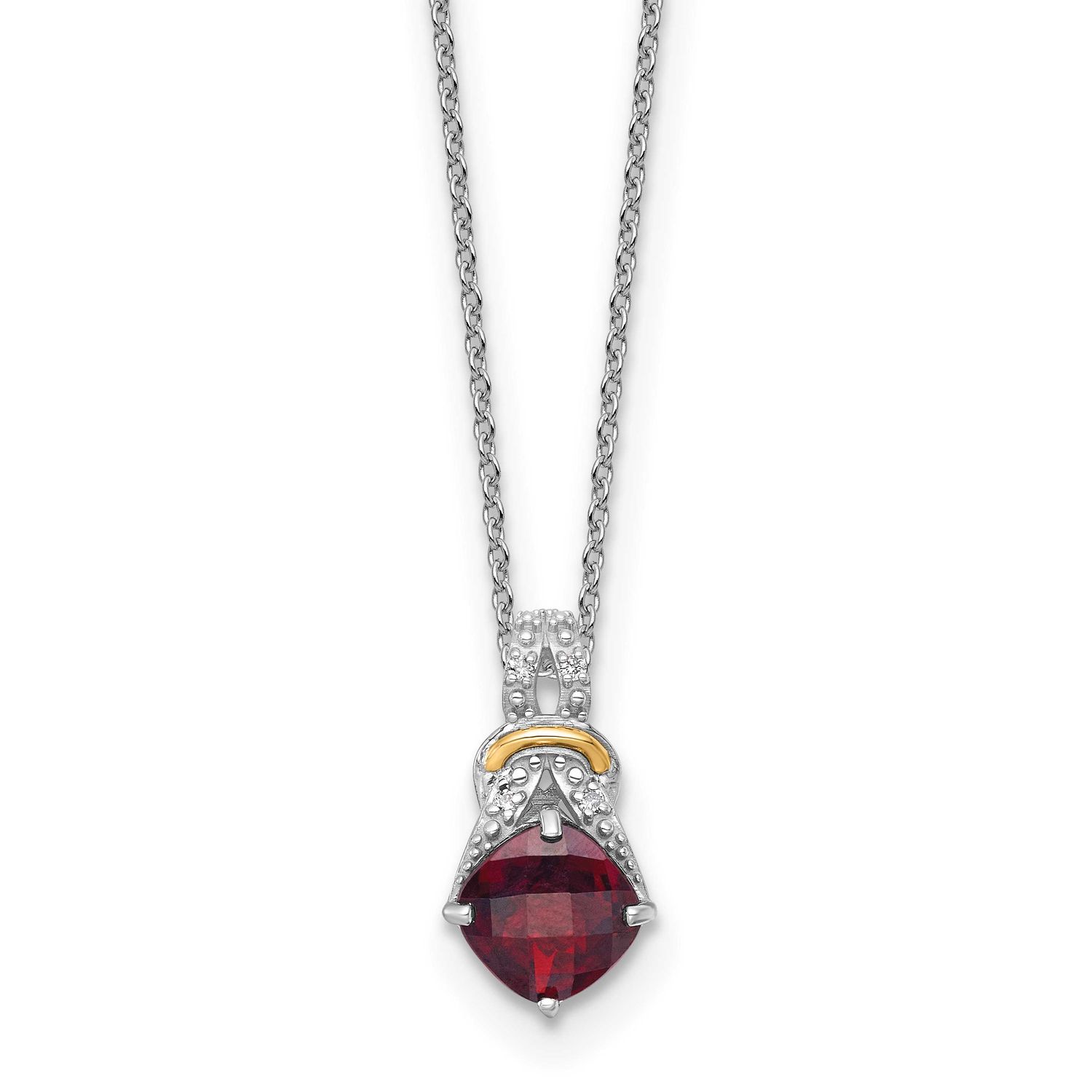 Shey Couture with 14k Accent Checker Cushion Garnet and .04ct. Diamond 18 inch 2 inch Extension Nec