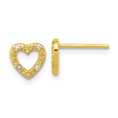 Cheryl M Polished CZ Heart Post Earrings Sterling Silver Gold-plated, QCM1866Y,