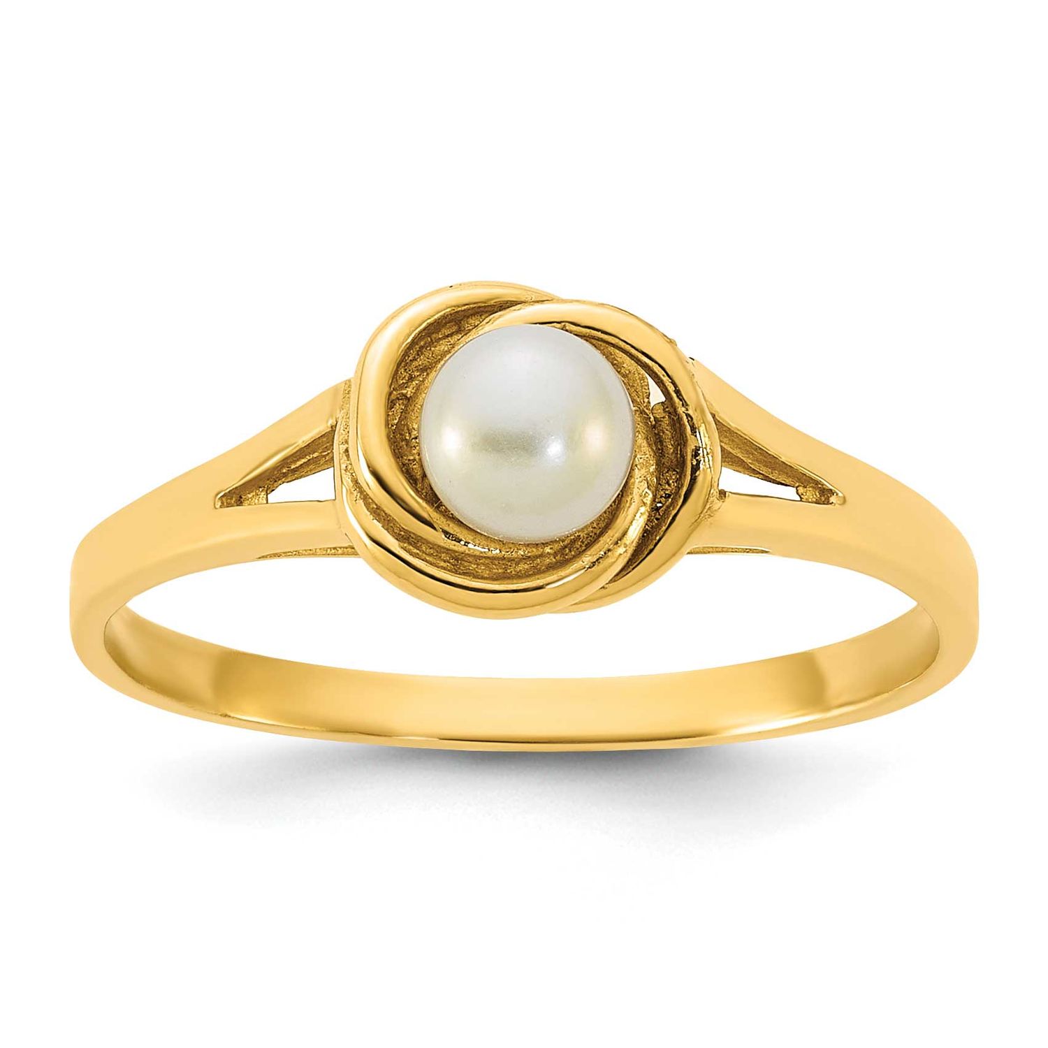 4-5mm White Button Freshwater Cultured Pearl Ring 14k Gold Polished, Y13954PL,