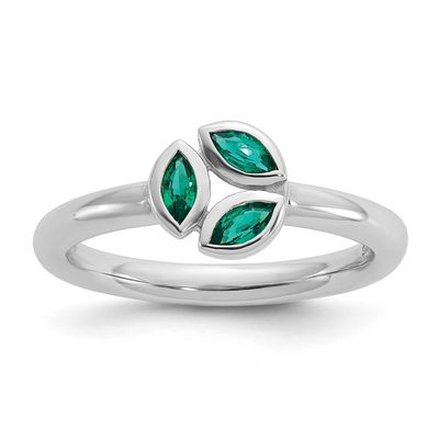 Created Emerald Ring Sterling Silver Rhodium-plated, QSK2281-7,