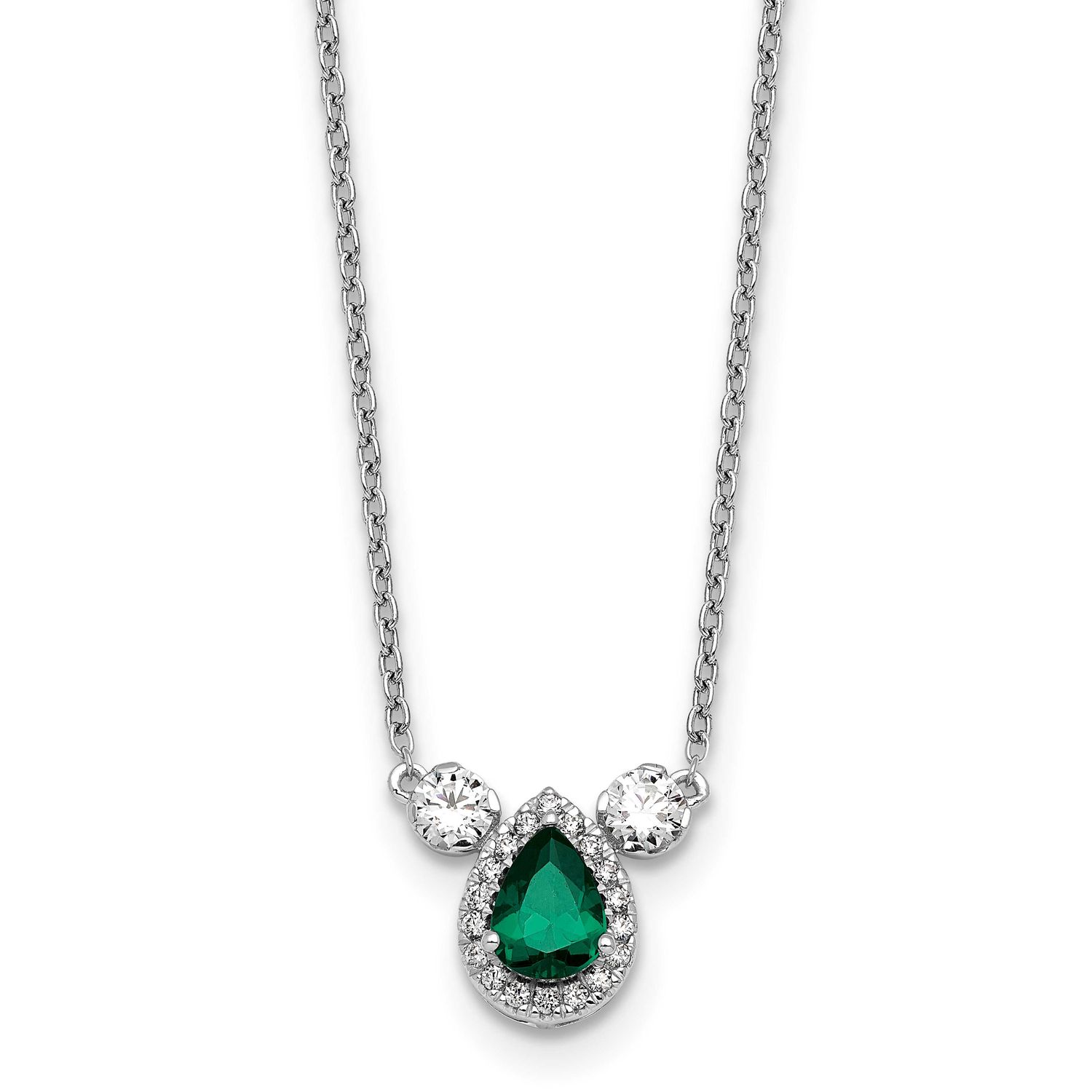Lab Grown VS/SI FGH Diamond and Cr Emerald 3-Stone Necklace 14k White Gold, PM10472-CEM-050-WLG,
