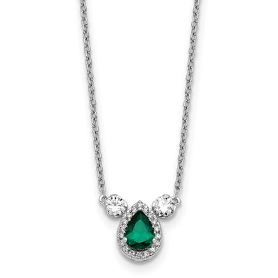 Lab Grown VS/SI FGH Diamond and Cr Emerald 3-Stone Necklace 14k White Gold, PM10472-CEM-050-WLG,