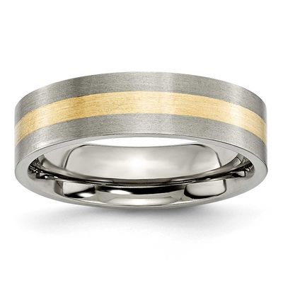 14k Gold Inlay 6mm Flat Band Titanium Brushed, TB217-9.5, 883957798288