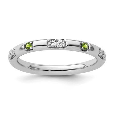 Peridot and Diamond Ring 14k White Gold, SK2172-7,