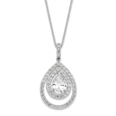 Cheryl M Brilliant-cut CZ Double Halo Pear Shaped 18 Inch Necklace Sterling Silver Rhodium-plated,