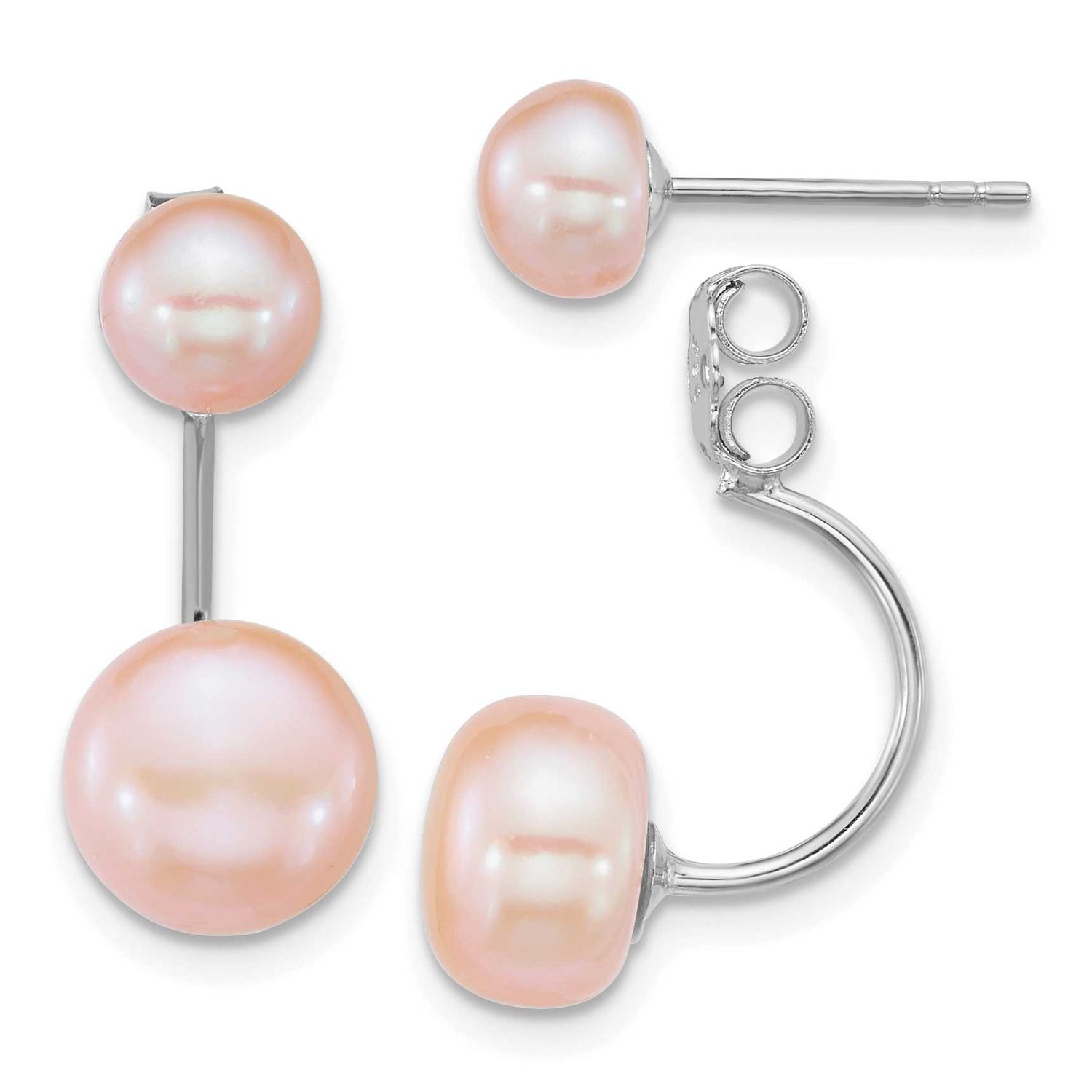 5-6mm and 8-9mm Pink Button Freshwater Cultured Pearl Front and Back Post Dangle Earrings Sterling