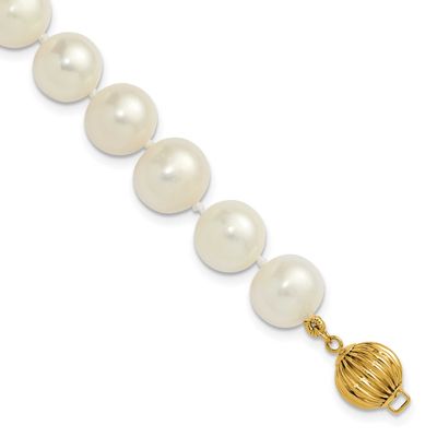9-10mm White Near Round Freshwater Cultured Pearl 7.5 inch Bracelet 14k Gold, XF871-7.5,