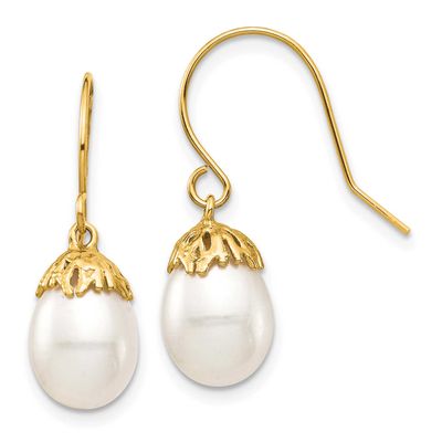 7-8mm White Rice Freshwater Cultured Pearl Dangle Earrings 10k Gold, 10XF704E,