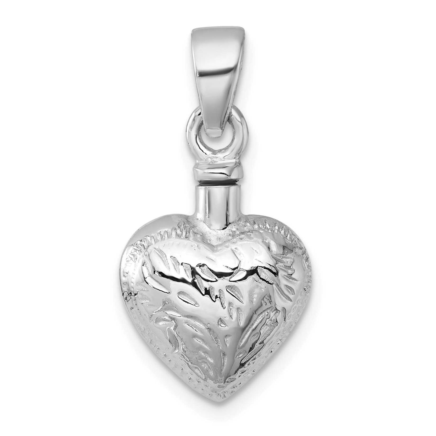 Polished &amp; Textured Heart Ash Holder Sterling Silver Rhodium-plated, QC11505,
