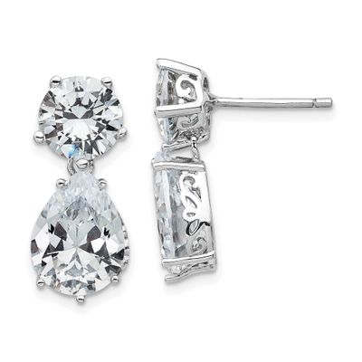 Cheryl M Brilliant-cut CZ Round and Pear Shaped Post Dangle Earrings Sterling Silver Rhodium-plated
