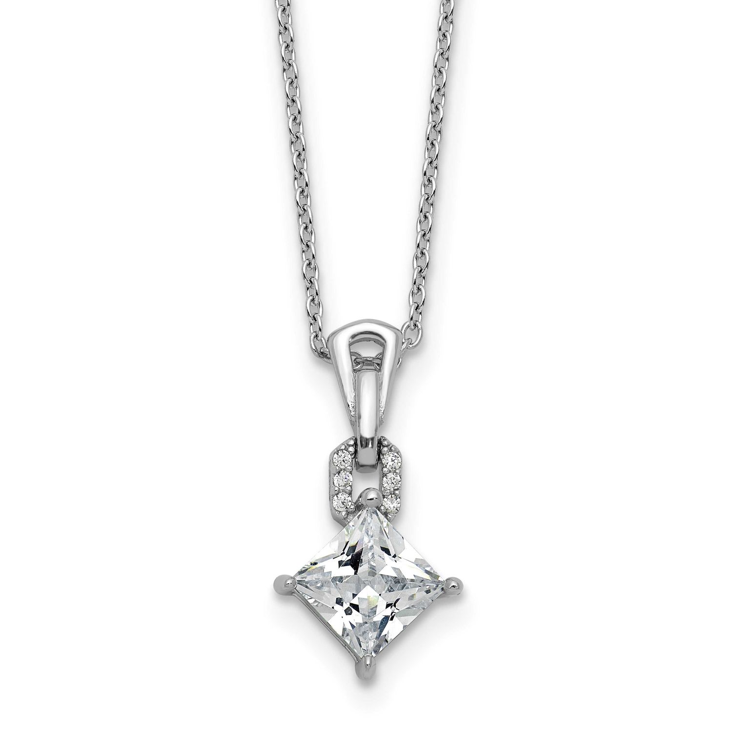 Cheryl M Polished Fancy CZ Link with 2 Inch Extension Necklace Sterling Silver Rhodium-plated, QCM1