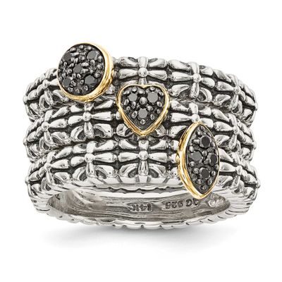 14k Black Diamond 3 Stackable Rings Sterling Silver, QTC1158-8, 191101387036