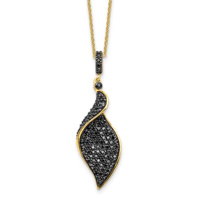 Cheryl M Hematite and Rhodium-plated Polished Fancy Black CZ 18 Inch Necklace Sterling Silver, QCM1
