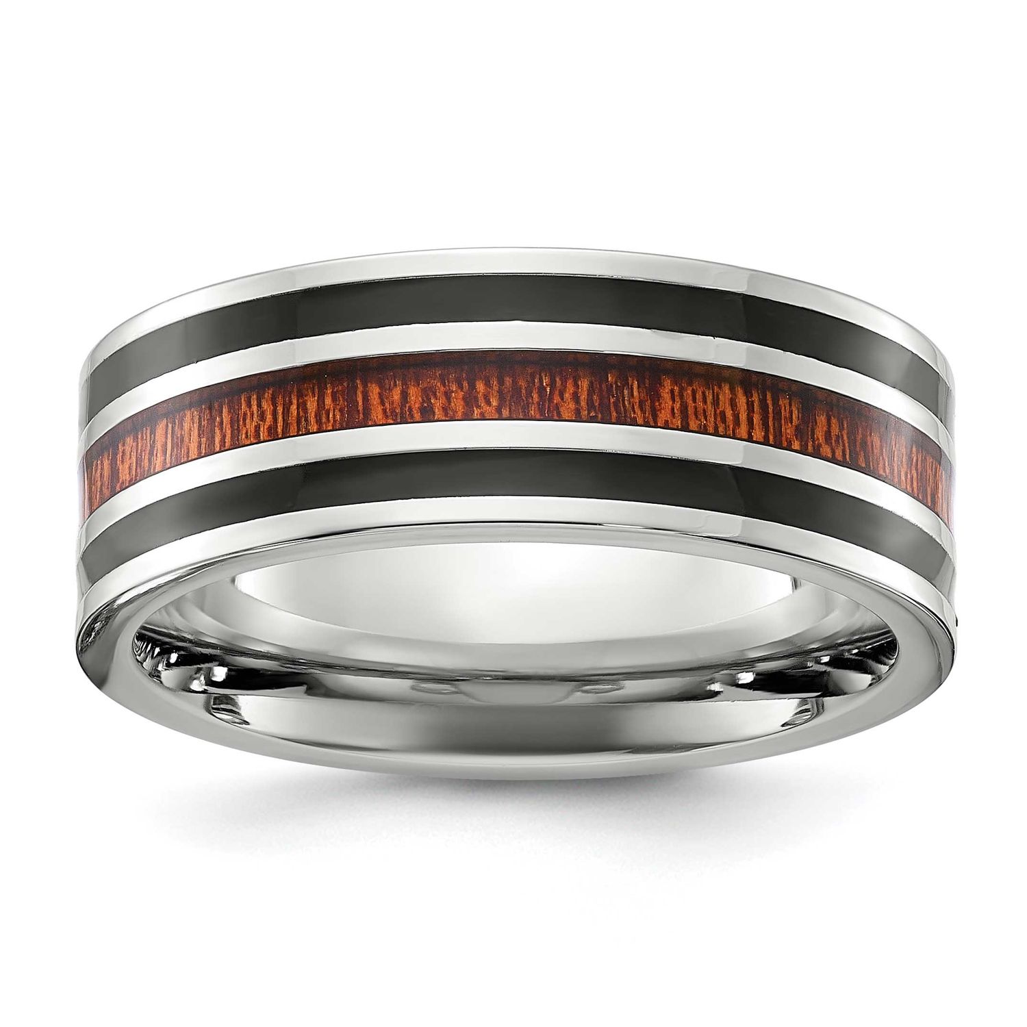 Black Resin and Wood Inlay 8mm Band Stainless Steel Polished, SR761-10.5, 196904255995