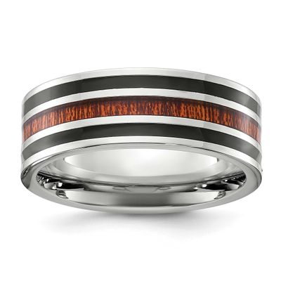 Black Resin and Wood Inlay 8mm Band Stainless Steel Polished, SR761-10.5, 196904255995