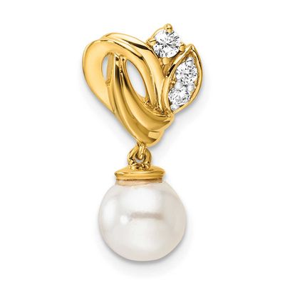Diamond and Pearl Chain Slide 14k Gold Polished, PM10176-010-YAA,