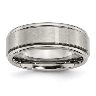 8mm Ridged Edge Band Titanium Brushed Center, TB11-10, 883957759005