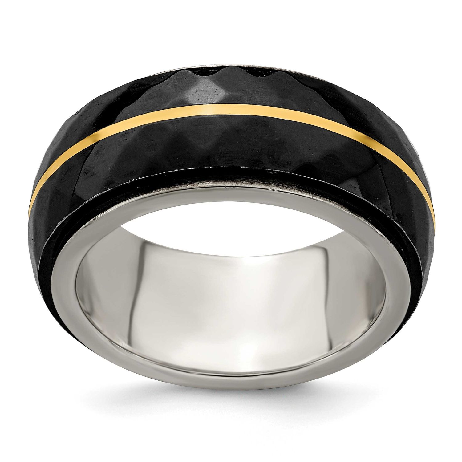 Edward Mirell &amp; Black Ti Inlay with 14k Yellow Stripe Ring Titanium, EMR284-9.5, 886774385860