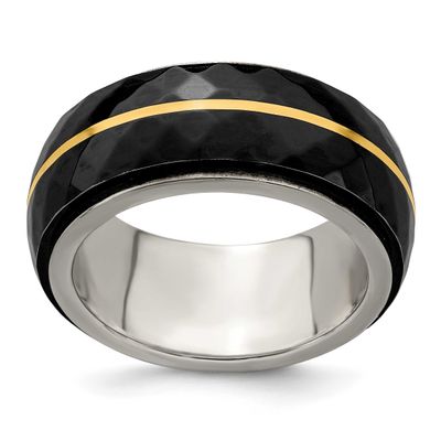 Edward Mirell &amp; Black Ti Inlay with 14k Yellow Stripe Ring Titanium, EMR284-9.5, 886774385860