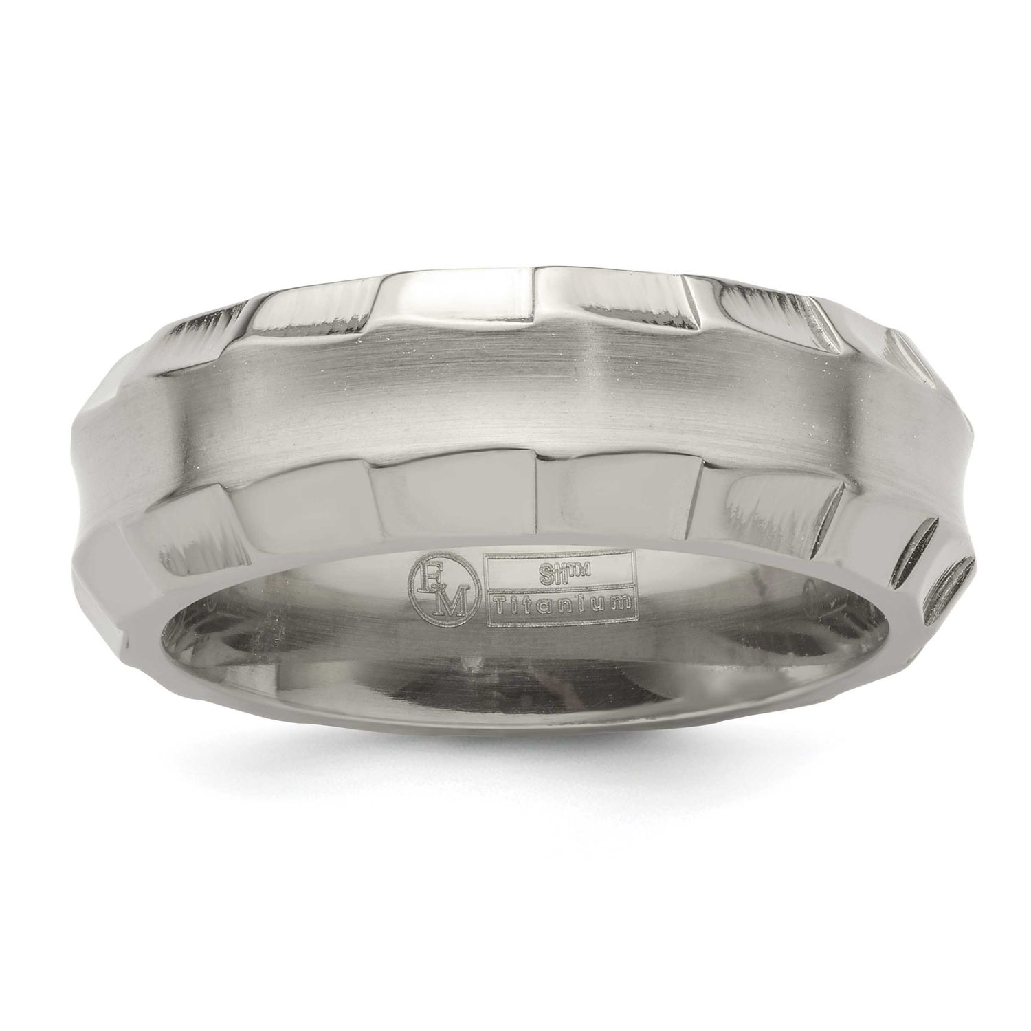 Edward Mirell Faceted Edge Brushed/Polished 8mm Concave Band Titanium, EMR259-10, 886774314334