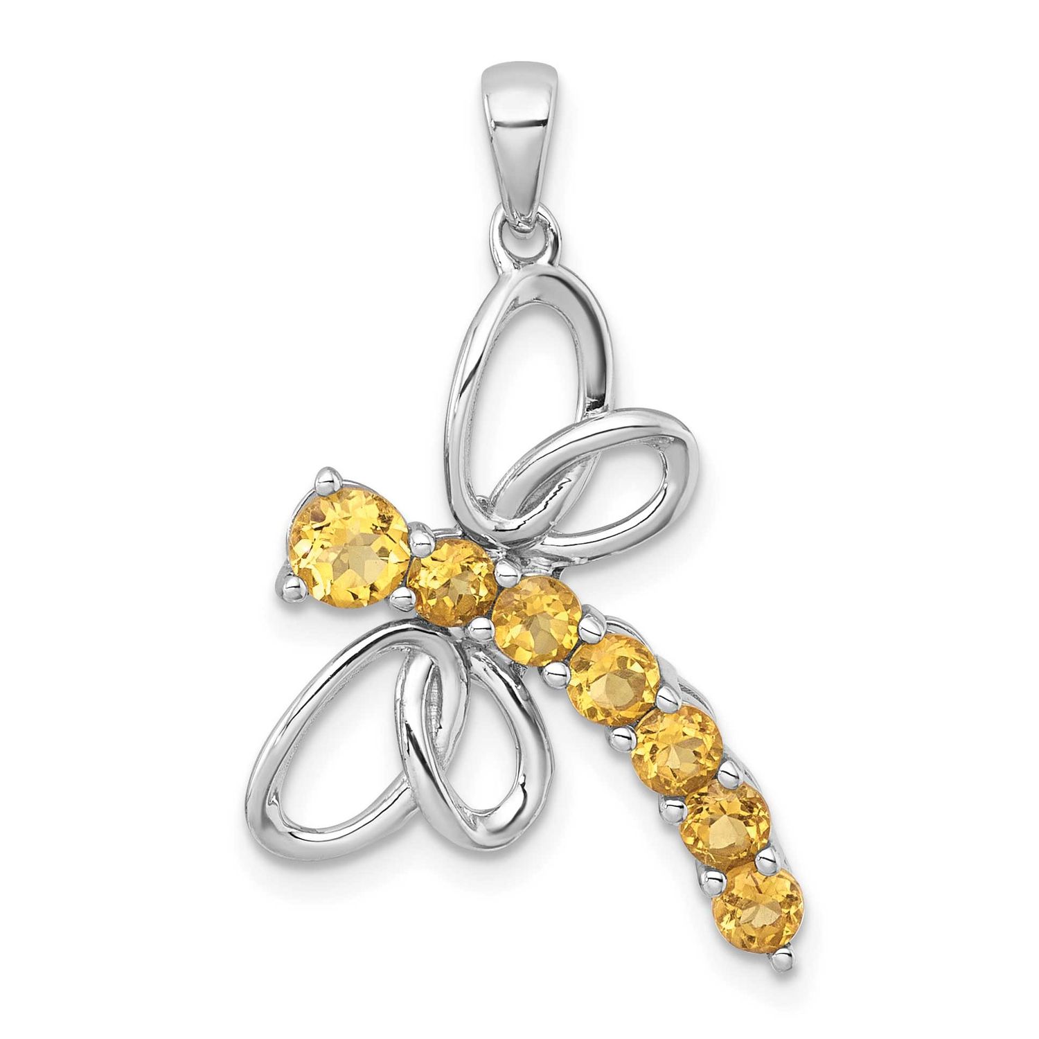 Polished Citrine Dragonfly Pendant Sterling Silver Rhodium-plated, QP6011CI,