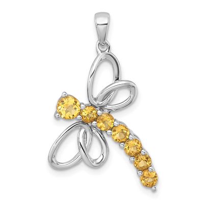 Polished Citrine Dragonfly Pendant Sterling Silver Rhodium-plated, QP6011CI,