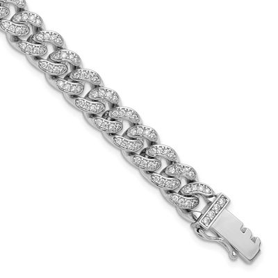 CZ 597 Stone Curb Link 8.25 inch Bracelet Sterling Silver Rhodium-plated, QSH127-8, 196904314371