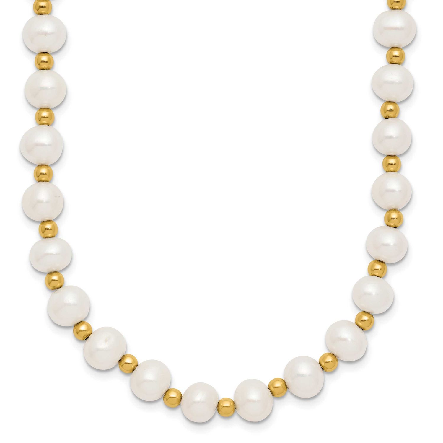 6-7mm White Near Round Freshwater Cultured Pearl Beaded 18 inch Necklace 10k Gold, 10XF740-18,