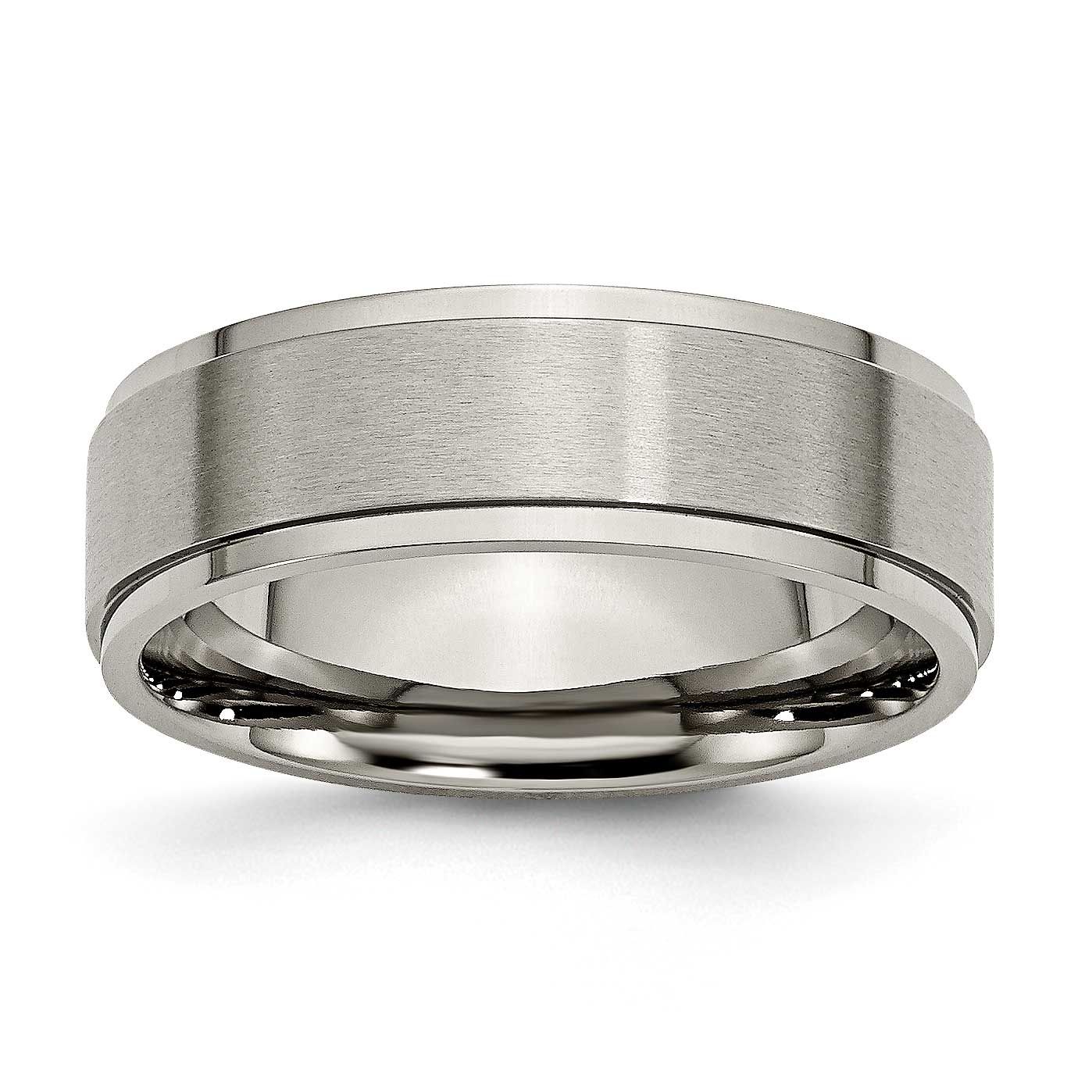 7mm Ridged Edge Band Titanium Brushed Center, TB197-9, 883957793719