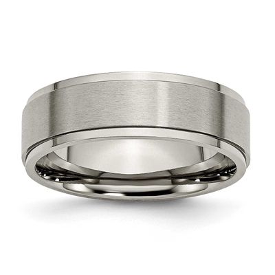 7mm Ridged Edge Band Titanium Brushed Center, TB197-9, 883957793719