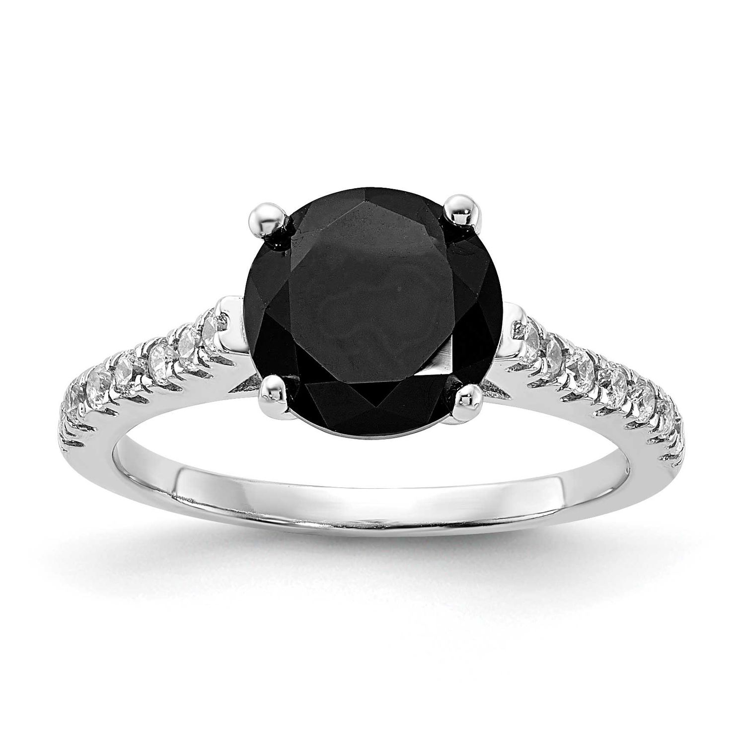 Cheryl M Polished Black and White CZ Ring Sterling Silver Rhodium-plated, QCM1928-6,