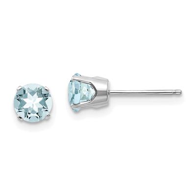 5mm Aquamarine Stud Earrings 14k White Gold, XBE135, 883957217178