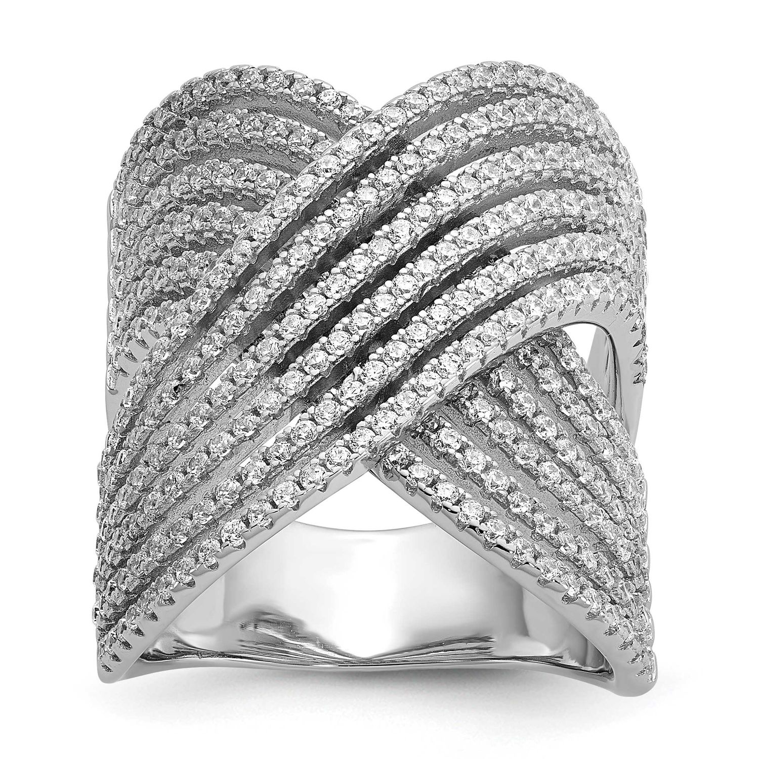 Cheryl M Polished Fancy CZ X Ring Sterling Silver Rhodium-plated, QCM1743-6, 196904276419