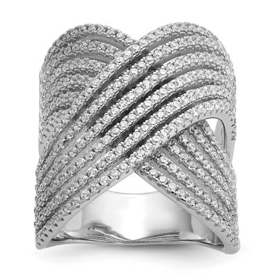 Cheryl M Polished Fancy CZ X Ring Sterling Silver Rhodium-plated, QCM1743-6, 196904276419