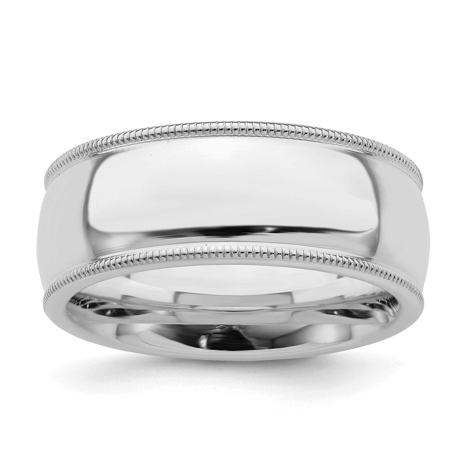 8mm Comfort Ring Fit Milgrain Sterling Silver Rhodium-plated, QCFM080RH-7,