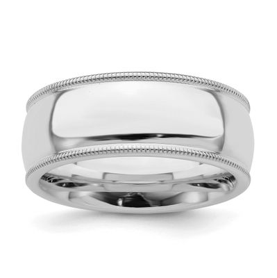 8mm Comfort Ring Fit Milgrain Sterling Silver Rhodium-plated, QCFM080RH-7,