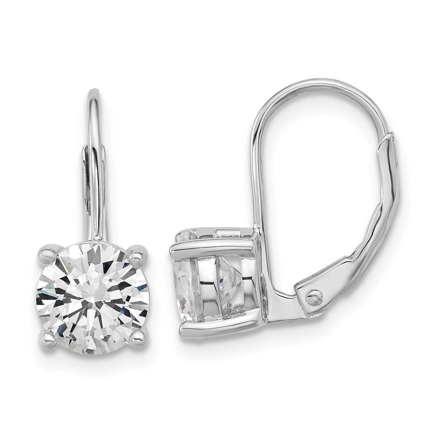 7mm CZ 2 Stone Leverback Earrings Sterling Silver Rhodium-plated, QSH133, 196904348574