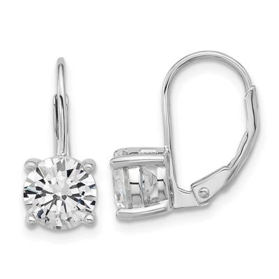 7mm CZ 2 Stone Leverback Earrings Sterling Silver Rhodium-plated, QSH133, 196904348574