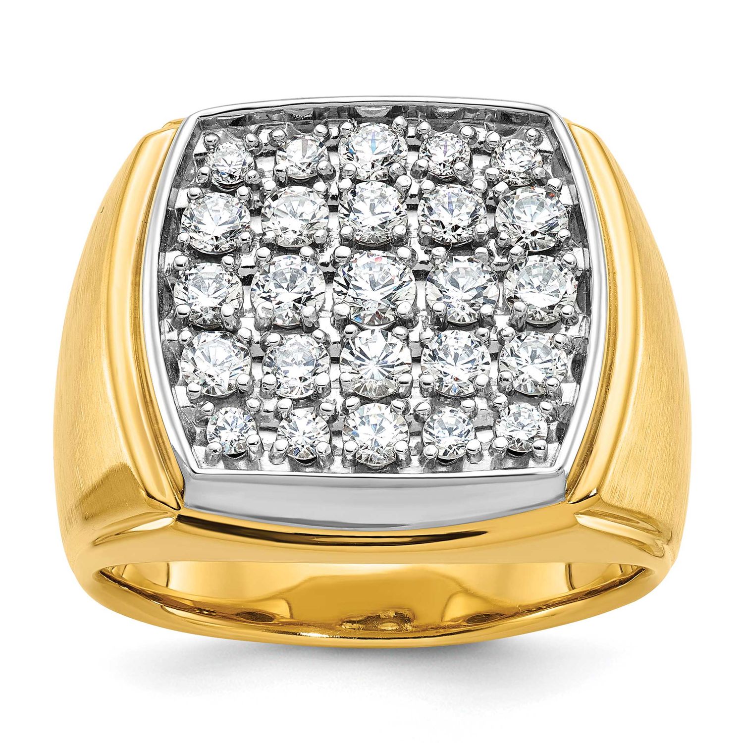 IBGoodman Men&#39;s Polished and Satin 1 5/8 Carat Lab Grown Diamond Cluster Ring 14k Two-tone Gold, B5