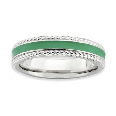 Green Enameled Ring Sterling Silver Polished, QSK603-5, 886774173696