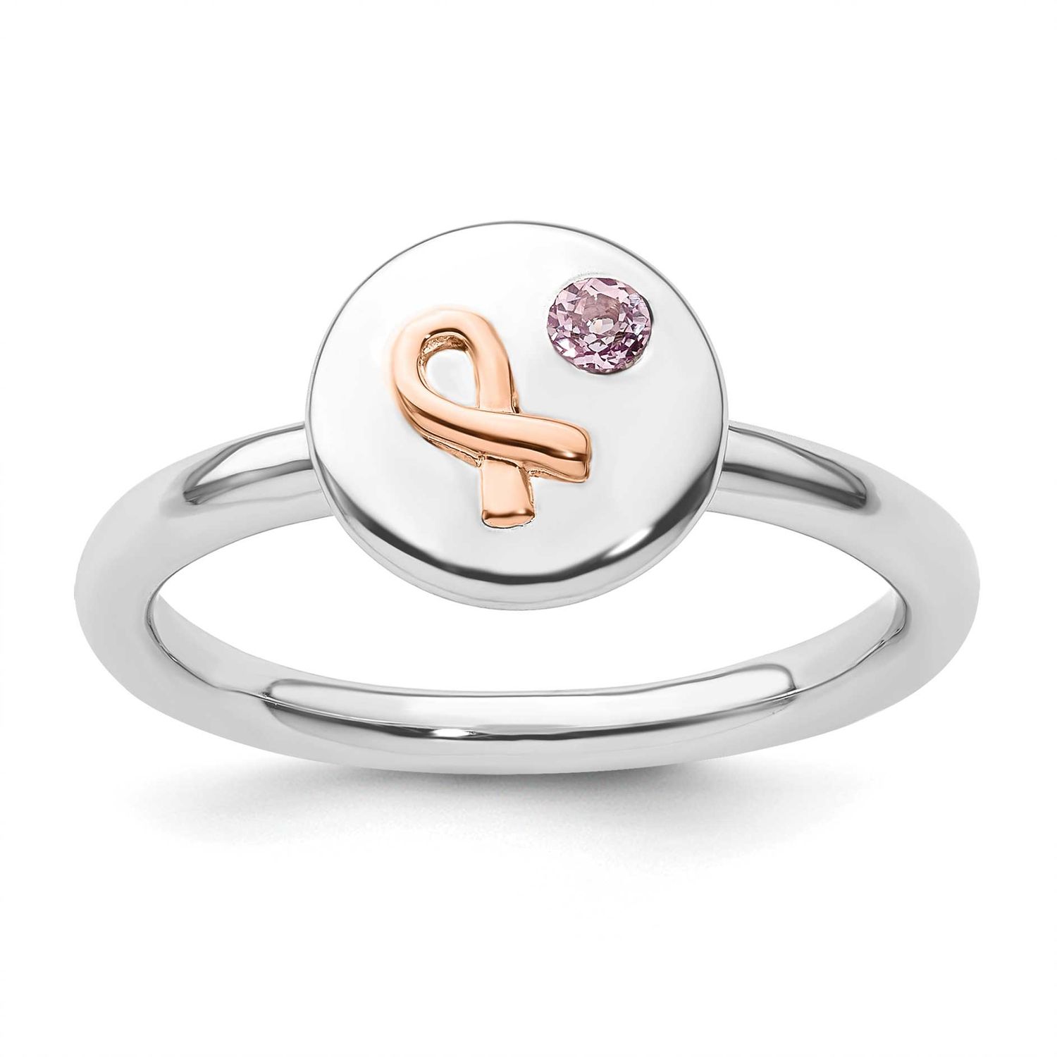14k Rose Ribbon Pink Sapphire Ring Sterling Silver, QSK1656-6, 886774253244