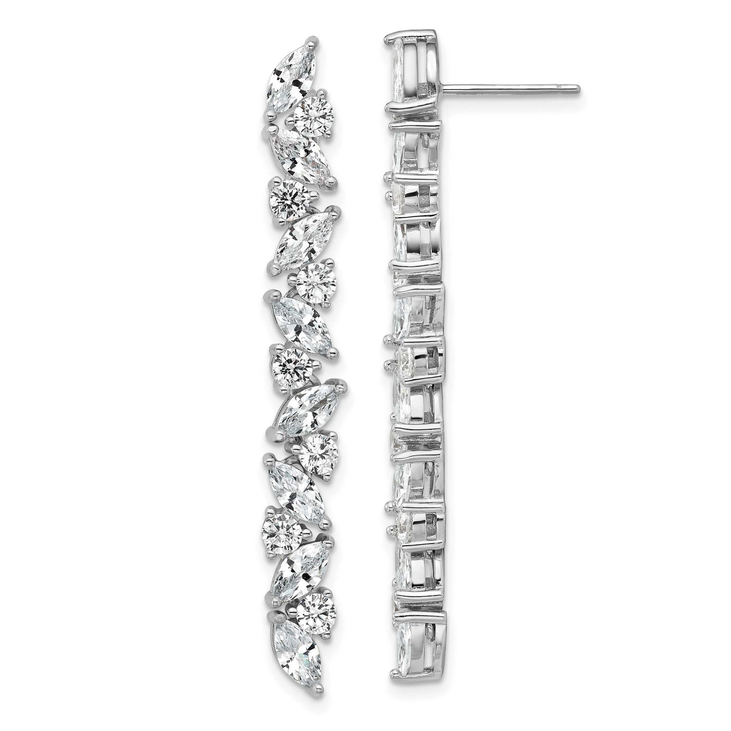 Cheryl M Polished Fancy CZ Post Dangle Earrings Sterling Silver Rhodium-plated, QCM1809, 1969042777