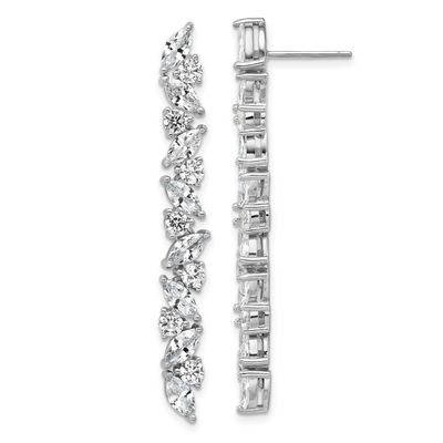 Cheryl M Polished Fancy CZ Post Dangle Earrings Sterling Silver Rhodium-plated, QCM1809, 1969042777