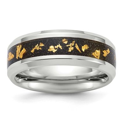 Black and Gold Foil Inlay 8mm Band Titanium Polished, TB524-13.5, 196904298671
