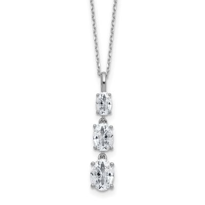 Cheryl M Polished Graduated Triple Oval CZ Necklace Sterling Silver Rhodium-plated, QCM1803-18, 196