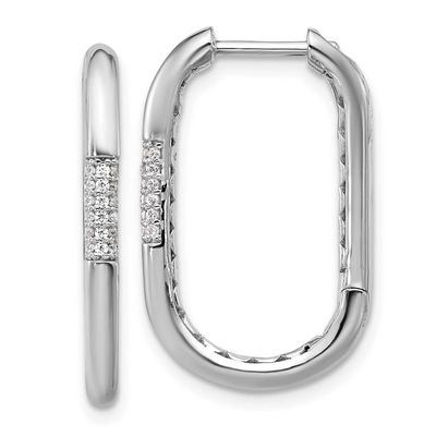 Cheryl M Polished CZ Oval Hinged Hoop Earrings Sterling Silver Rhodium-plated, QCM1687, 196904276235