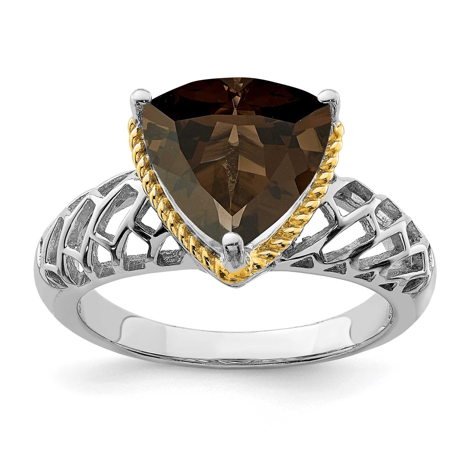 Flash Gold-plate Smoky Quartz Ring Sterling Silver Rhodium-plated, QR3169SQ-7, 883957404127