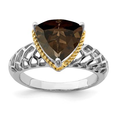 Flash Gold-plate Smoky Quartz Ring Sterling Silver Rhodium-plated, QR3169SQ-7, 883957404127