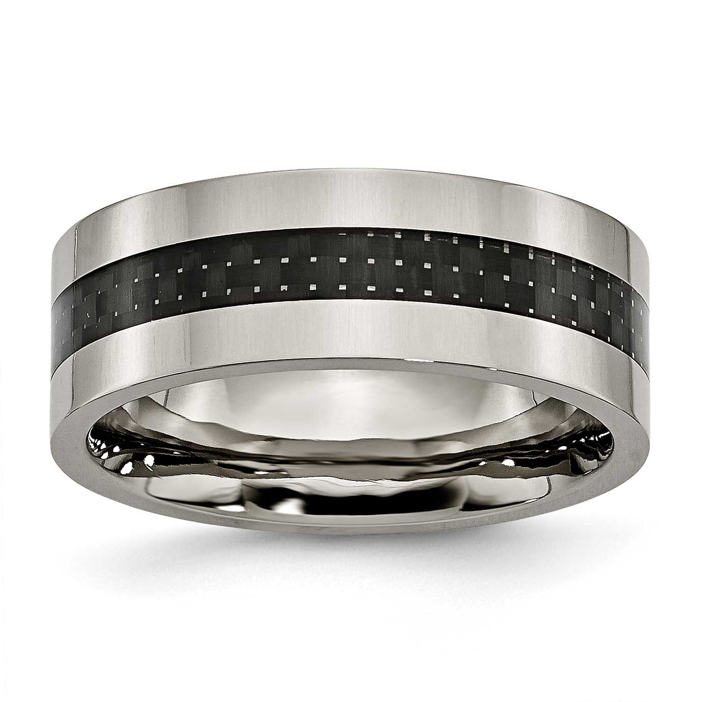Black Carbon Fiber Inlay Flat 8mm Band Titanium Polished, TB177-12.5, 883957789392