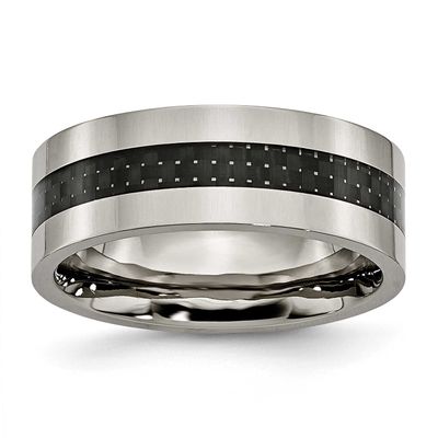 Black Carbon Fiber Inlay Flat 8mm Band Titanium Polished, TB177-12.5, 883957789392
